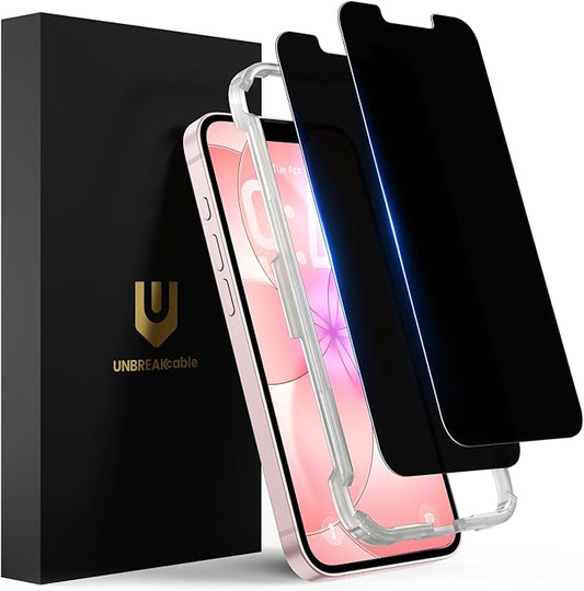 UNBREAKcable Privacy Screen Protector for iPhone 17e, Shatterproof Tempered Glass [True 28°Anti Spy] [9H Hardness] [Easy Installation Frame] Private Protector for iPhone 17e 6.1inch-2 Pack