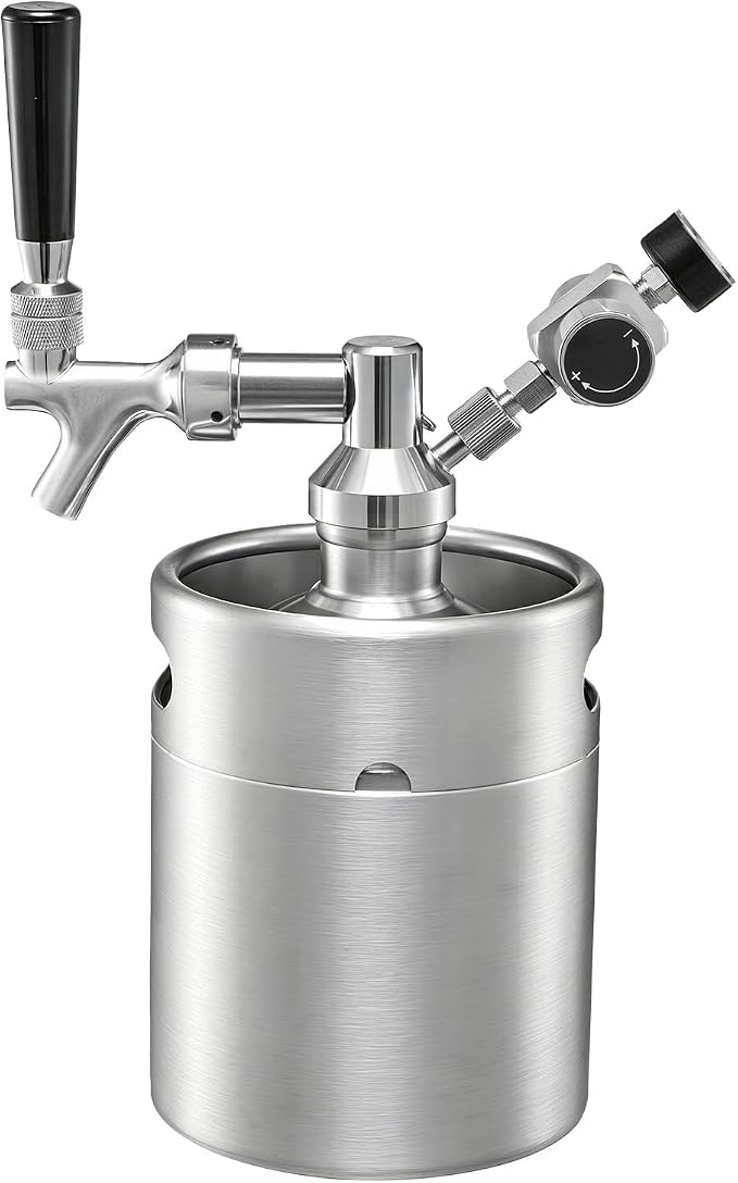 VEVOR 64oz Mini Keg, Pressurized Growler Tap System, 304 Stainless Steel Beer Kit, with Co2 Regulator, Self-Closing Faucet, Keeps Fresh and Carbonation for Homebrew, Craft and Draft Beer