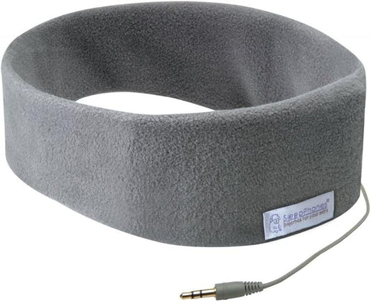 AcousticSheep SleepPhones Classic | Corded Headphones for Sleep, Travel, and More | The Original and Most Comfortable Headphones for Sleeping | Soft Gray - Fleece Fabric (Size L)