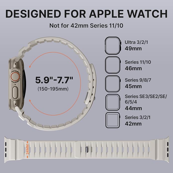 Bandletic Magnetic Watch band Compatible with Apple Watch Bands - Magnet Bands 49mm 46mm 45mm 44mm 42mm Men Women, Rugged Silicone Strap for iWatch Series 11/10/9/8/7/SE3/SE2/SE/6/5/4/3/2/1