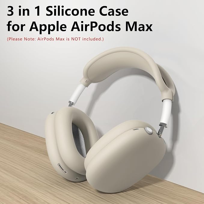 Silicone Case Cover for AirPods Max Headphones,Ear Pad Case Cover/Ear Cups Cover/Headband Cover for AirPods Max 2/1 (2026/2024/2020)(USB-C/Lightning),Silicone Accessories for Apple AirPods Max 2,Stone