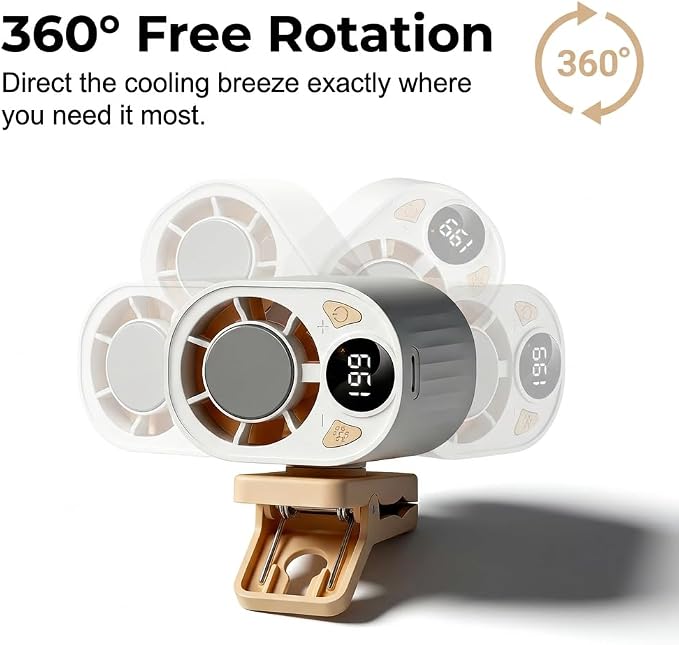 2026 Car Clip On Air Conditioner Fan, Portable Clip-On Fan, Mini USB Rechargeable Rotatable Fan, 3-Speed Silent Mini Bladeless Fans (White)