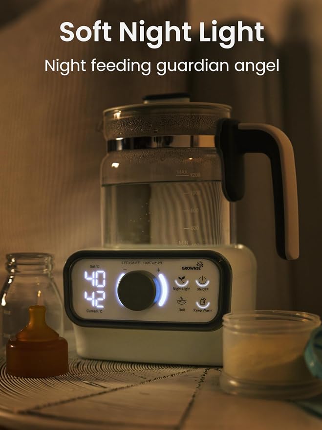 GROWNSY Baby Instant Warmer, Glass Water Boiler with Accurate Temperature Control for Formula, Coffee and Tea, 1.2 Liter Electric Kettle with LCD Display and Timer