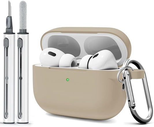 for AirPods Pro 2 Case with Cleaner Kit, Compatible with Airpods Pro 2nd/1st Generation Case (USB-C Cable) with Keychain for Women and Men,Milk Tea