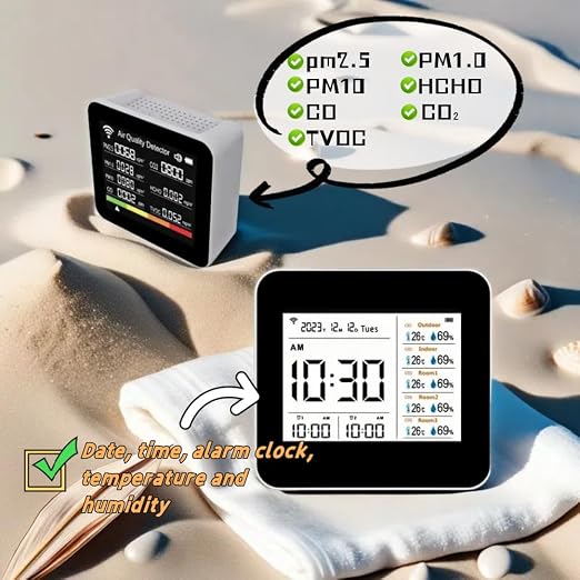 20-in-1 Smart WiFi Air Quality Monitor CO2 TVOC HCHO PM2.5 PM10 & Weather Stations Wireless Indoor Outdoor Thermometer with 5 sensors ，Air Quality Tester for Bedroom, Smart Home, Phone APP.