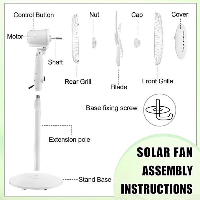 Blosssound 16 Inch Portable Solar Floor Fan Rechargeable Oscillating Standing Pedestal Fan with Solar Panel, 12000mah Battery, Two Charging Methods, 3 Speeds for Home Office Outdoor(White)