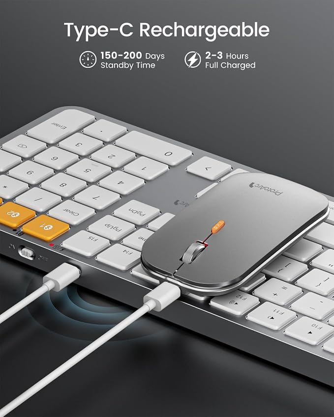 ProtoArc Backlit Bluetooth Keyboard and Mouse for Mac, KM100-A Full Size Wireless Keyboard Mouse for Mac, Multi-Device, Rechargeable, No USB, for MacBook Pro/Air, iPhone, iPad, White Silver