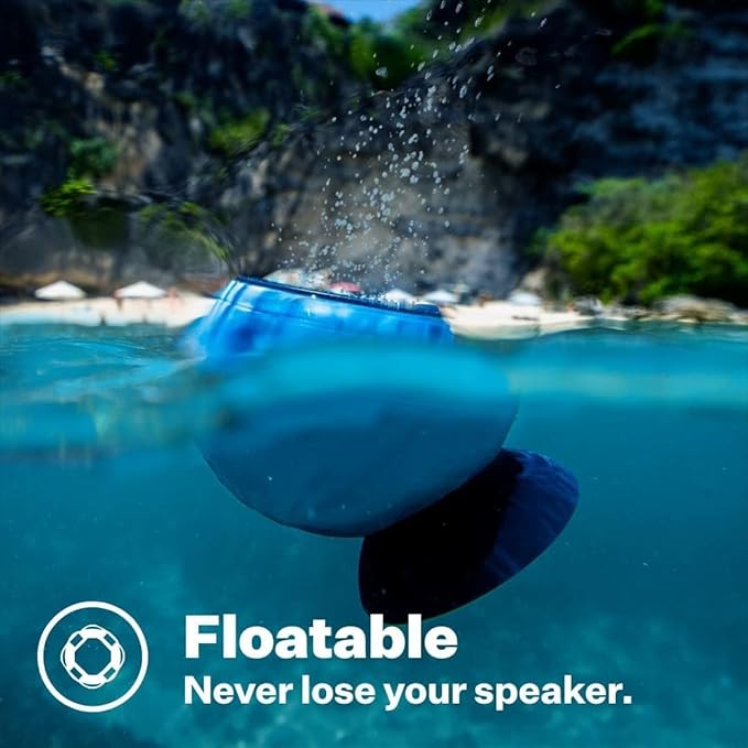Speaqua – Bluetooth Speaker-Waterproof, Floatable, Portable Speaker Beach Accessory - Dual Portable Speakers Bluetooth Wireless Pairing - Removable Suction - Barnacle Vibe 3.0 (Manta Ray Black)