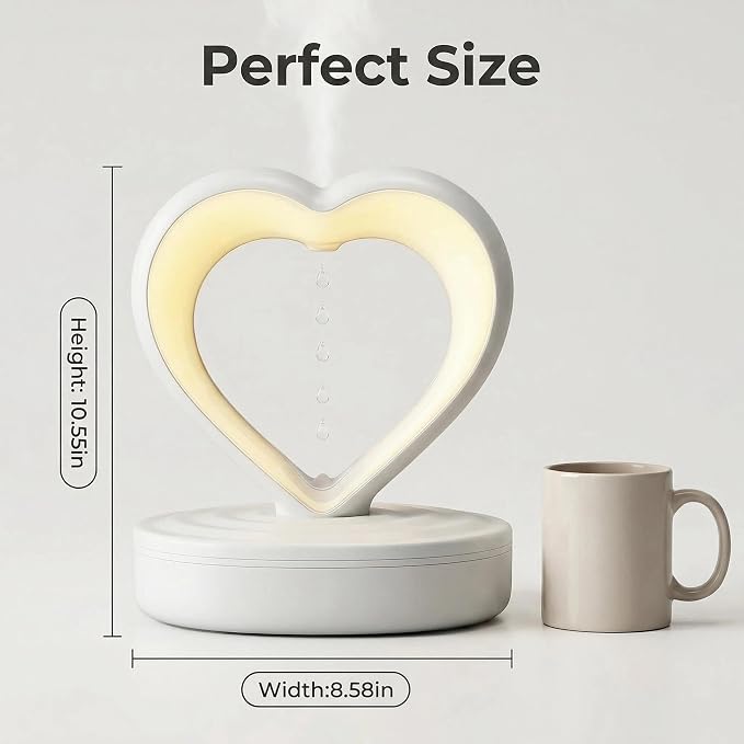 Anti-Gravity Humidifier for Bedroom & Office, 800ml Heart-Shaped Design with Floating Water Droplets, Cool Mist Humidifier for Home, Baby Room and Dry Skin Relief