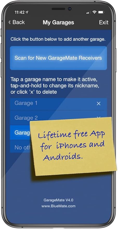 Open Your Garage with Your iPhones, Androids, or Apple Watch. Easy Setup. Secure. Bluetooth®4.0. Please Read Description Fully Before Ordering