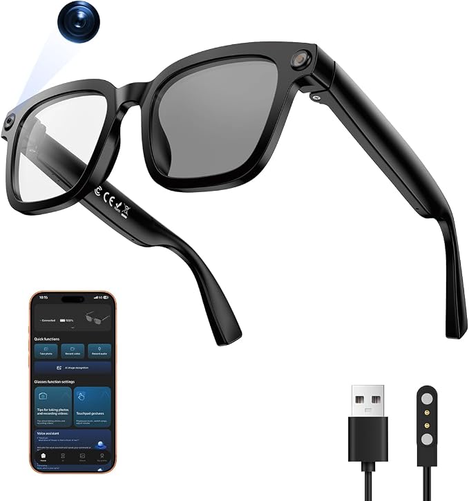XO AI Smart Glasses,HD 1080P Camera Glasses with Video Recording & Photo Taking, Language Real-Time Translation Glasses and Color-Change Lens Perfect for Travel, Business
