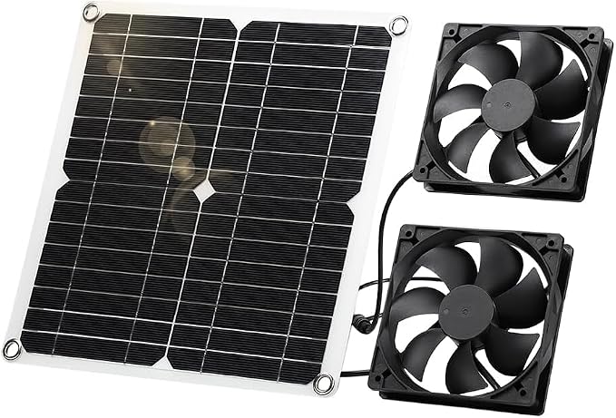 12W Solar Fan, IP65 Waterproof Solar Exhaust Fan for Chicken Coops, Greenhouses, Sheds, Pet Houses & Window Venting (Dual Fan)