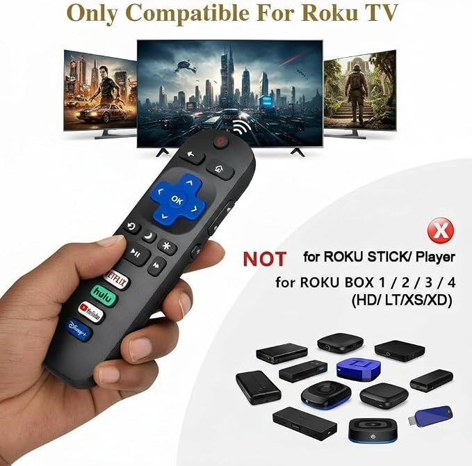 2-Pack Replacement Roku TV Remote, Compatible with TCL/Onn/Hisense/Sharp/Philips/Westinghouse/Insignia/Element Roku TVs, 1 Year Warranty