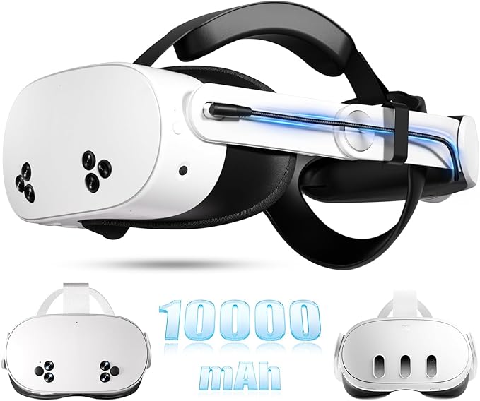 10000mAh Battery Head Strap for Meta Quest 3/3S - Elite Strap with Battery Pack Accessories Fast Charger to Extend Quest 3/3S 2-4H Playtime - VR Stocking Stuffers for Men - Mens Stocking Stuffers