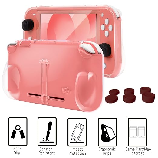 Orzly Accessories Bundle Compatible for use with Nintendo Switch Lite - Protective Case & Screen Protector, USB Cable, Games Holder, Grip Case, Headphones, Thumb-Grip Pack & More (Coral)