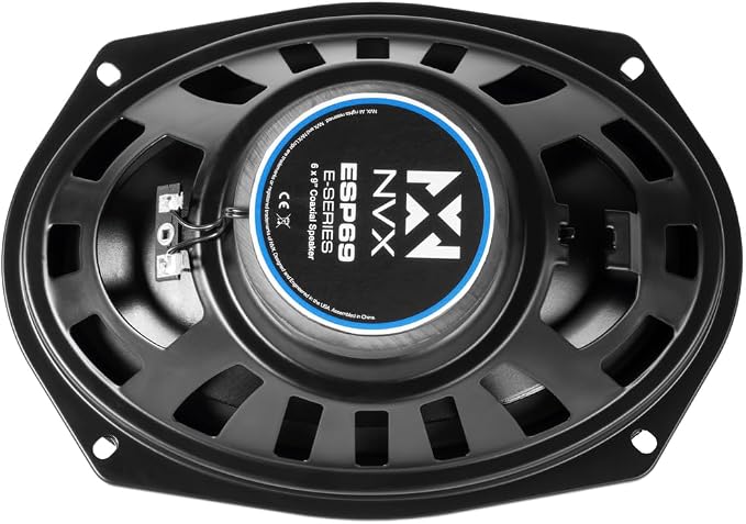 NVX® ESP69 6x9 E-Series 2-Way Coaxial Car Speakers, 480W Peak (160W RMS), 13mm PEI Dome Tweeters, Polypropylene Cone, Rubber Surround, 4 Ohm, Easy Installation for Cars/Trucks (Pair)