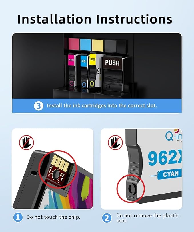 Q-image 962XL 9015e 9018e 962 Ink Cartridges Replacement for HP 962XL Ink Cartridges Combo Pack Work with OfficeJet Pro 9015e 9010 9018e 9025e 9015 9018 9012e (Black, Cyan, Magenta, Yellow, Pack of 4)