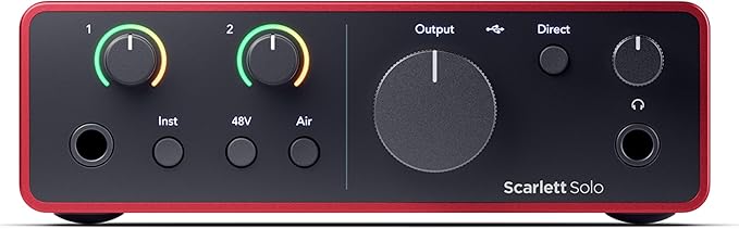 Focusrite Scarlett Solo 4th Gen USB Audio Interface, for the Guitarist, Vocalist, or Producer — High-Fidelity, Studio Quality Recording, and All the Software You Need to Record