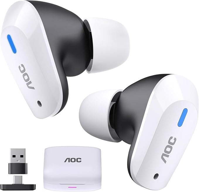 AOC ACT3512 Wireless Gaming Earbuds for PS5 PC Switch, 2.4GHz USB-C Dongle & Bluetooth 5.3 Headphones, 20ms Ultra-Low Latency, Noise Cancelling Mic, 32H Playtime in-Ear Gaming Headset