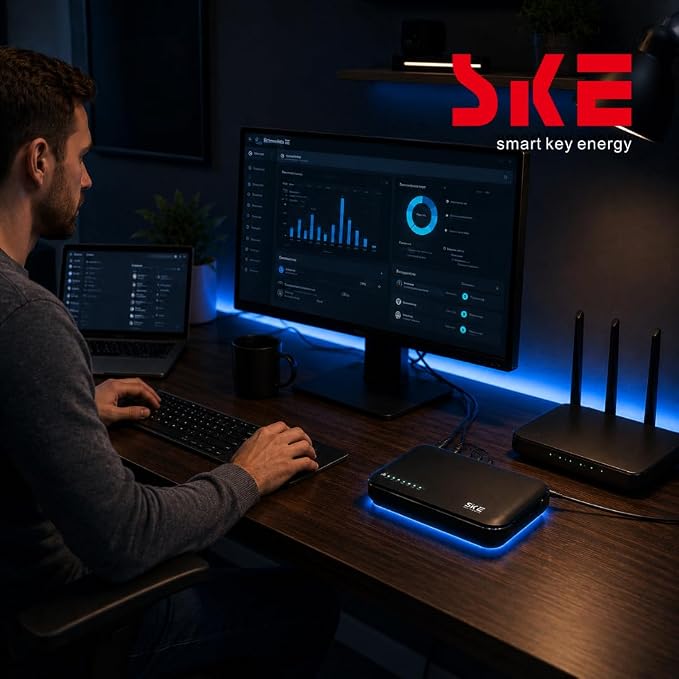 SKE DC20000 Plus Altair - Mini DC UPS 20000mAh Battery Backup & Surge Protector for Router & Modem - Compact, Portable Uninterruptible Power Supply with 5V/9V/12V Outputs, USB & Type-C Charging, WiFi