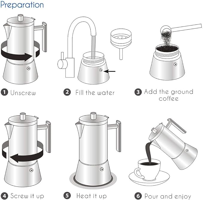 Easyworkz Diego Stovetop Espresso Maker Stainless Steel Italian Coffee Machine Maker 6Cup 10 oz Moka Pot Induction Espresso Pot