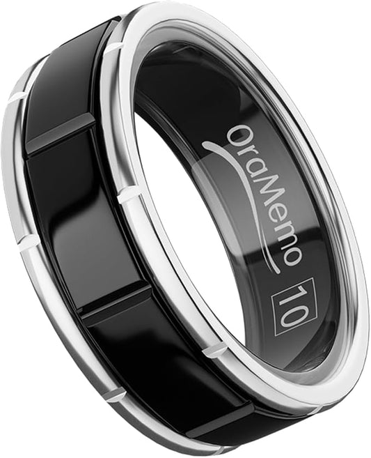 Smart Ring 1.0 for Men/Women, No Subscription Fee, 7-8 Days Battery Life, HRV/Stress Monitoring/Sleep Track/Fitness for iOS and Android, Gloss Black & Silver, Size 10