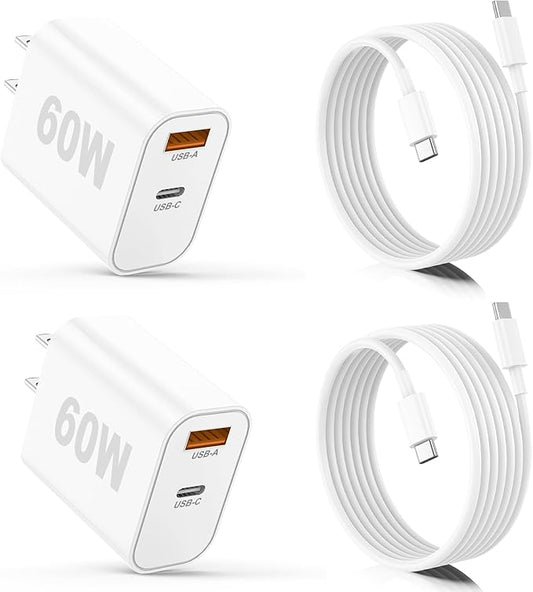 iPhone 17/16/15 Pro/Pro Max Charger, Dual Port USB-C Wall Charger with PD 40W & QC 20W Fast Charging, 10FT USB-C Cable for iPhone, iPad Pro, MacBook M1/M2/M3, Android (White, 6 FT)