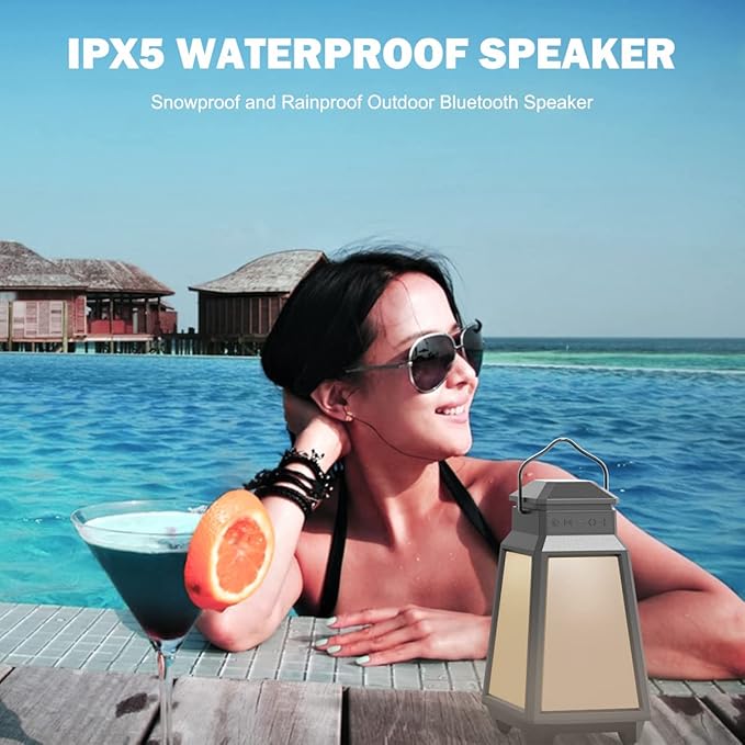 Inwa Outdoor Bluetooth Speakers, Wireless Speaker Sync Up to 100 Speakers, IPX5 Waterproof, Beat-Driven Light Show, Night Light, Compatibility with Phone, Computer, Echo Dot, for Patio, Yard, Pool