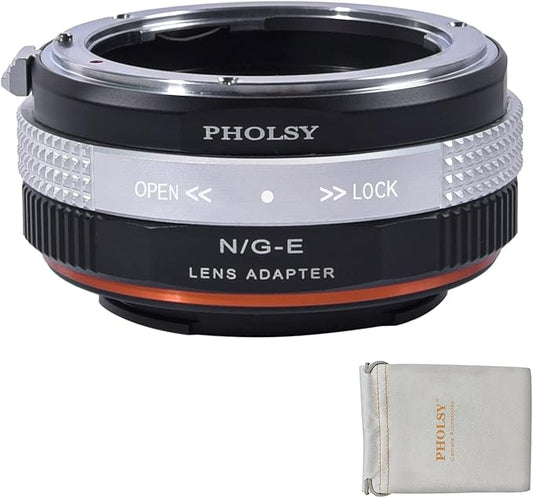 PHOLSY Lens Mount Adapter for Nikkor G/F/AI/AIS/D/AF-S Lens Compatible with Nikon F (G-Type) Lens to E (NEX) Mount Camera Compatible with Sony Camera Body, Lens Adapter with Aperture Control Ring