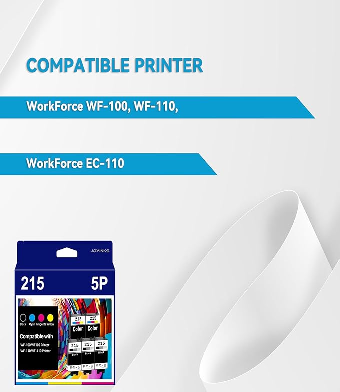 5-Pack 215 Ink Cartridges Remanufactured Replacement for WF-100 WF-110 EC-C110 Printer (3-Black 2-Tri-Color)