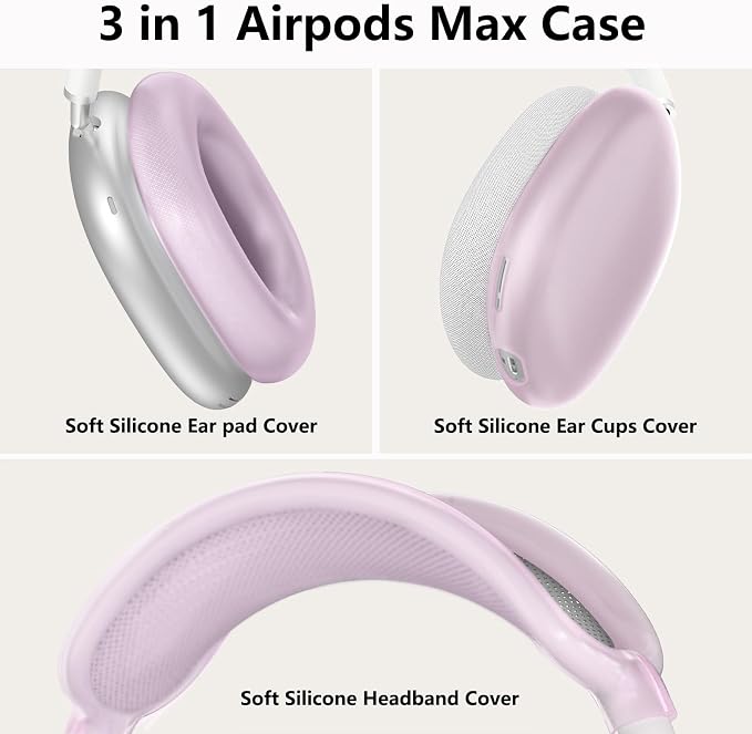 Silicone Case Cover for AirPods Max Headphones,Ear Pad Case Cover/Ear Cups Cover/Headband Cover for AirPods Max 2/1 (2026/2024/2020) (USB-C/Lightning), Accessories for Apple AirPods Max 2, Foggy Pink