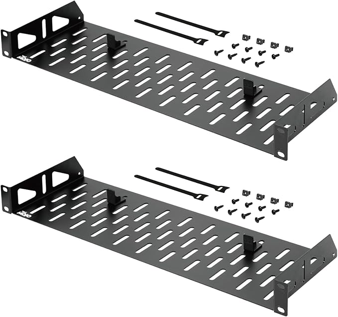 Tecmojo 1U Rack Shelf,19 inch Rack Shelf 6 inch Depth,Rack Mount Shelf with Anti-Slip Stops,Server Rack Shelf and Network Shelf for 19 in Equipments, 55lbs Capacity of Vented 1U Shelf,No Lip(2 Pack)