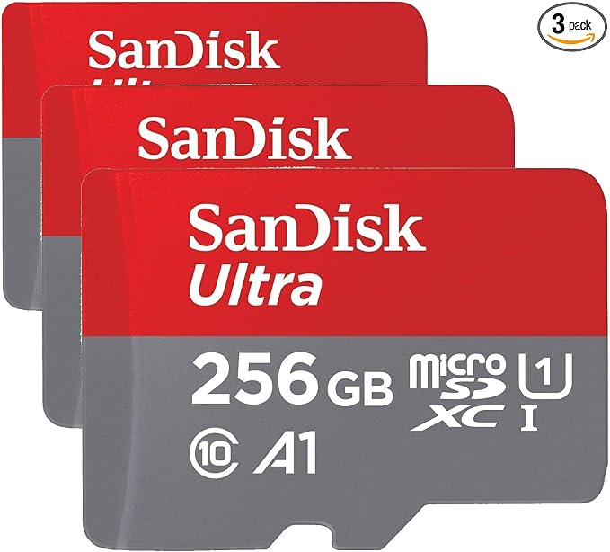 SANDISK 256GB Ultra microSDXC UHS-I Memory Card with Adapter - Up to 150MB/s, C10, U1, Full HD, A1, MicroSD Card - SDSQUAC-256G-GN6MA (Pack of 3)