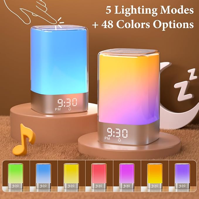 Sound Machine with 32 Soothing Sounds, Alarm Clock, White Noise Machine, Night Light, Bluetooth Speaker, App Control, Timer, Alarm Clock for Bedroom Kids, Birthday Gifts for Women Teen Girls Boys Mom