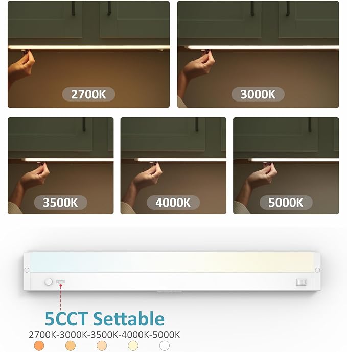 Leetdud Under Cabinet Lighting Plug in or Hardwired Built-in Dimmer, 40 Inch 20W, 5CCT 2700/3000/3500/4000/5000K, Linkable Counter Lights for Kitchen, ETL Dimmable LED Light Fixture, White