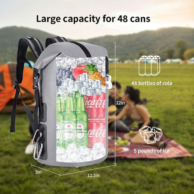 48cans Large Cooler Backpack Insulated Waterproof for Men Women Insulated Backpack Cooler Leak Proof Waterproof for 12 Hours Cooling for Camping Picnic Hiking Beach Travel Kayaking