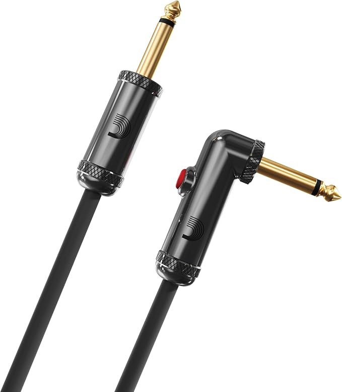 D'Addario Guitar Cable - Guitar Lead - Circuit Breaker Cable - Latching Cut-Off Switch to Mute When Changing Instrument - 20 Feet/7.62 Meters - Straight Ends/Right Angle - 1 Pack