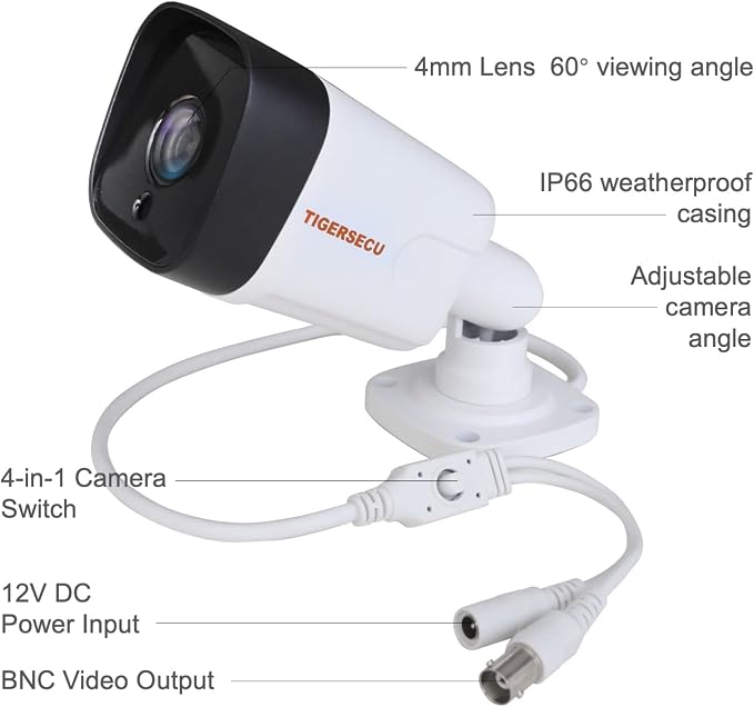 TIGERSECU 5MP Metal Long Range Security Camera for TVI, CVI, AHD, CVBS DVRs, Weatherproof for Indoor/Outdoor Use, Hybrid 4-in-1 with OSD Switch (Power Supply and Coaxial Cable Sold Separately)