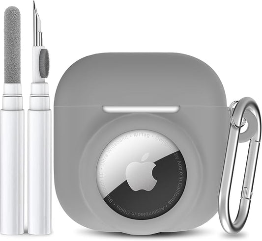 2 in 1 Silicone Case Compatible with AirPod 4 and AirTag 2/1, Shockproof Protective Skin Cover for AirPods 4th Generation with Cleaner Kit & Carabiner (Grey)