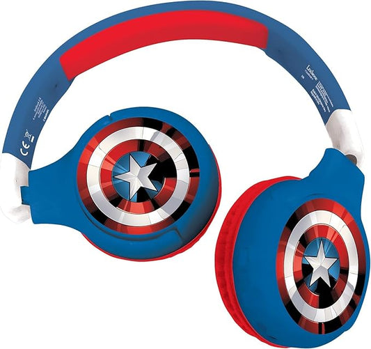 LEXiBOOK Avengers Marvel 2-in-1 Bluetooth Headphones for Kids - Stereo Wireless Wired, Kids Safe, Foldable, Adjustable, red/Blue, HPBT010AV