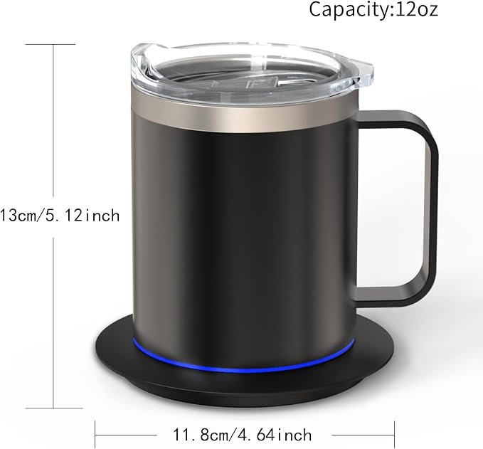 Smart Temperature Control Coffee Mug for Desk,Heated Cup with 10Hrs Auto Shut Off, USB Powered Mug Warmer Set (12oz-Black)