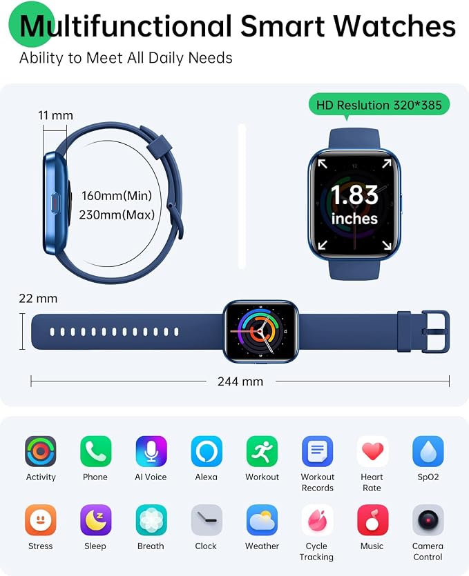 Smart Watches for Men (Android/iPhones), 120+ Sport Modes Fitness Tracker Watch with SpO2/Heart Rate Monitor, Steps/Sleep Tracker, 1.85" HD Smart Watch with Bluetooth Calls/Messages, 3ATM waterproof