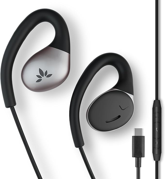 Avantree Resolve – USB-C Wired Open-Ear Earbuds w/Mic & Over-Ear Hook | Small-Medium Size, Compatible with iPhone 15/16/17, Google & Android Type C Phones, Ideal for Office, Outdoor & Home