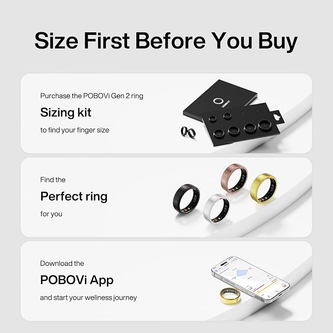 POBOVi Gen 2 Titanium Smart Ring for Women & Men, Sleep & Heart Rate Tracker, No Subscription, Size Before You Buy (Rosegold, 9)