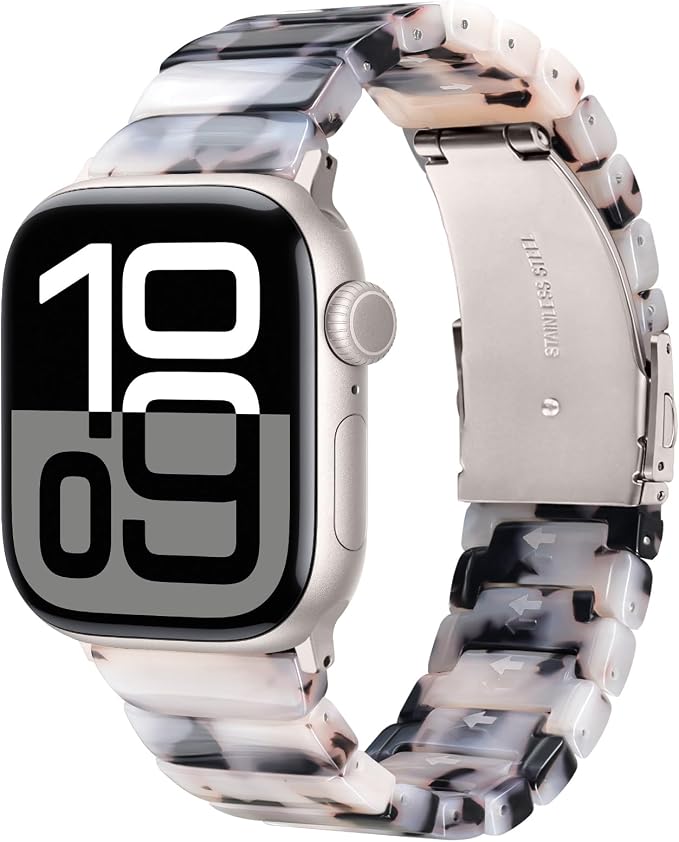 V-MORO Resin Band Compatible with Apple Watch Series 7/8/9/10 46mm/45mm/44mm/42mm Fashion Strap for iWatch Series 6/5/4/3/2/1/SE/SE2 Lightweight Bracelet Wristband Women Men(Classic Ivory Tortoise)