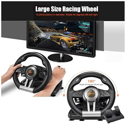 PXN PC Racing Steering Wheel, V3II USB Car Driving Simulator Race Gaming Steering Wheel with Pedals for Windows PC, PS3, PS4, Nintendo Switch, Xbox One, Xbox Series X/S