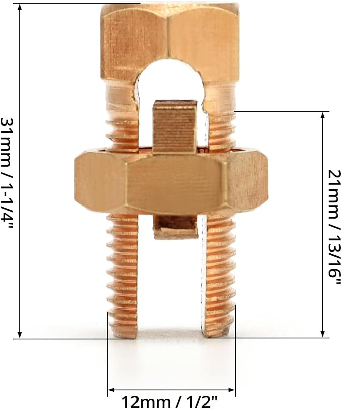 QWORK Grounding Split Bolt, 50 Pieces 4 Gauge 8 Gauge High Strength Split Bolt Connectors, Ground Wire Clamp, Solid Copper, for Antenna, Satellite Dish, Cable TV