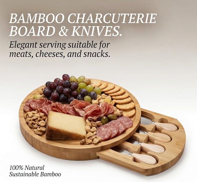 Rechargeable Electric Wine Opener Set - Includes Foil Cutter, Wine Aerator Dispenser, Electric Vacuum Stopper, Bamboo Charcuterie Board and Knives Set - Luxury Packaging for a Special Occasion