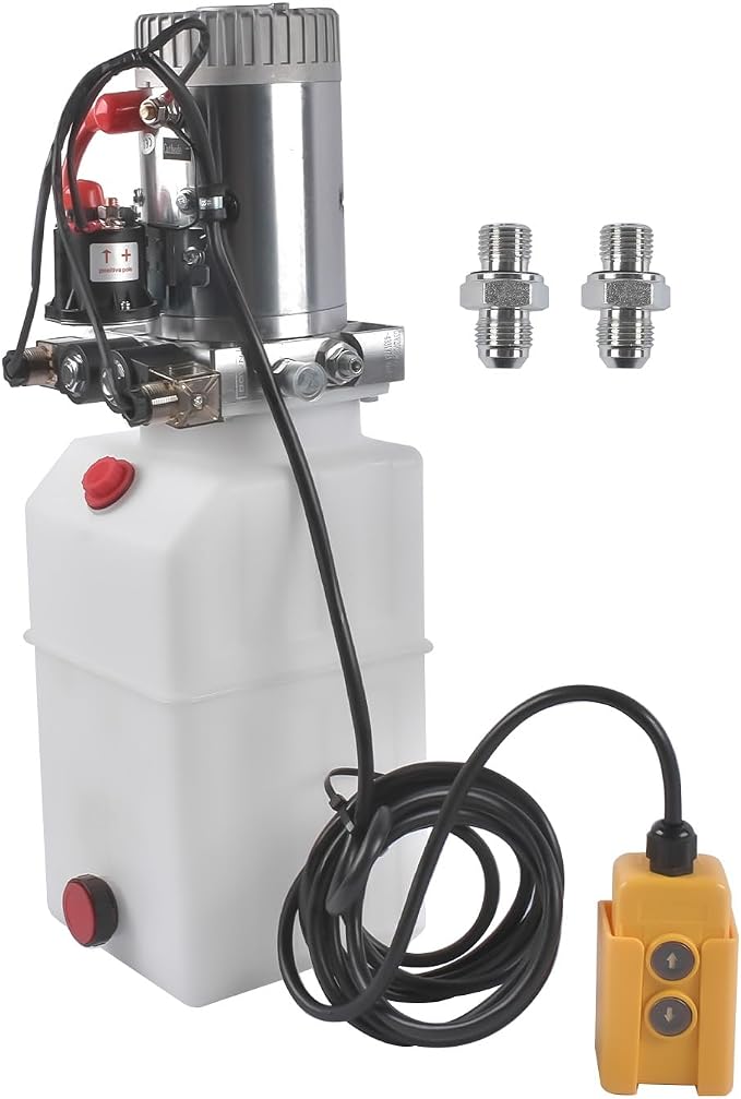 6 Quart Hydraulic Power Unit 1.6KW Power, 12V DC Double Acting Hydraulic Pump for Dump Trailer Car Lifting, Hydraulic Pump Power Unit, 6L Plastic Tank, 3200 PSI Max Pressure Weonefit