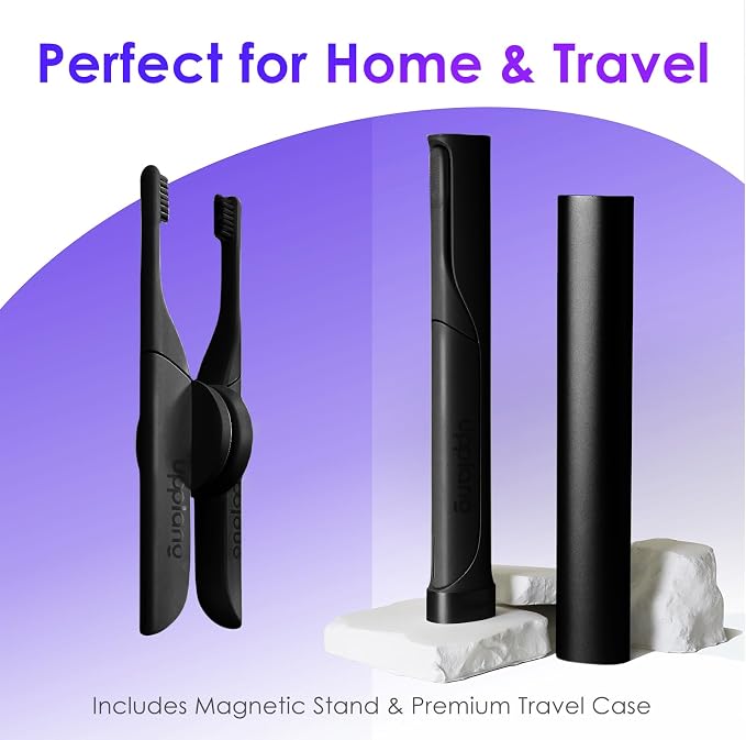 Electric Toothbrush, Portable Travel Sonic Toothbrush with Protective Case USB-C Rechargeable, Neutral Comfort Bristles, Waterproof, Smart Timer, Compact for Daily Use (Black)